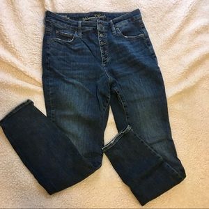 High waist button fly skinny jeans